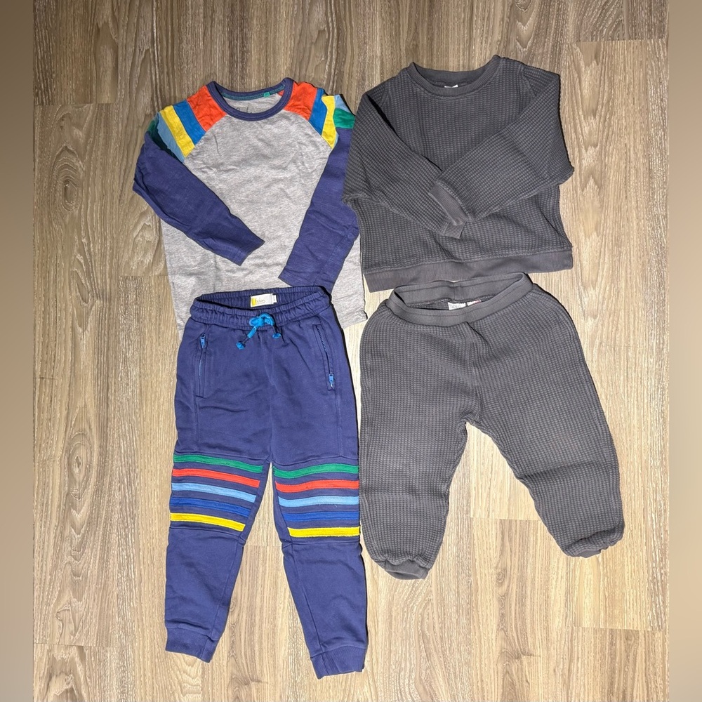 Boys s4/5 x2 sets. Colourful set is Boden (Nordstrom), grey waffle is Zara.